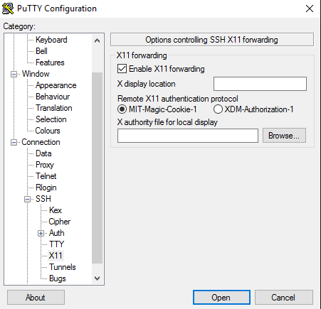 putty ssh x11 forwarding